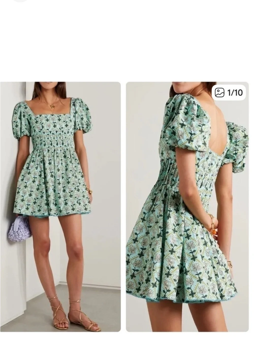 Agua Bendita Mint Floral Puff Sleeve Mini Dress - Picture 6 of 7